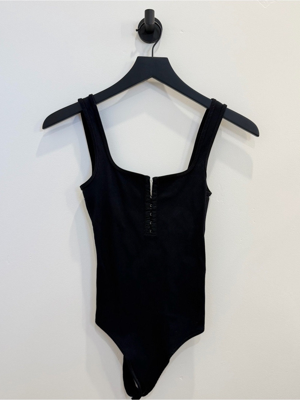 Abercrombie & Fitch Black Ribbed Front-Zip Tank Bodysuit